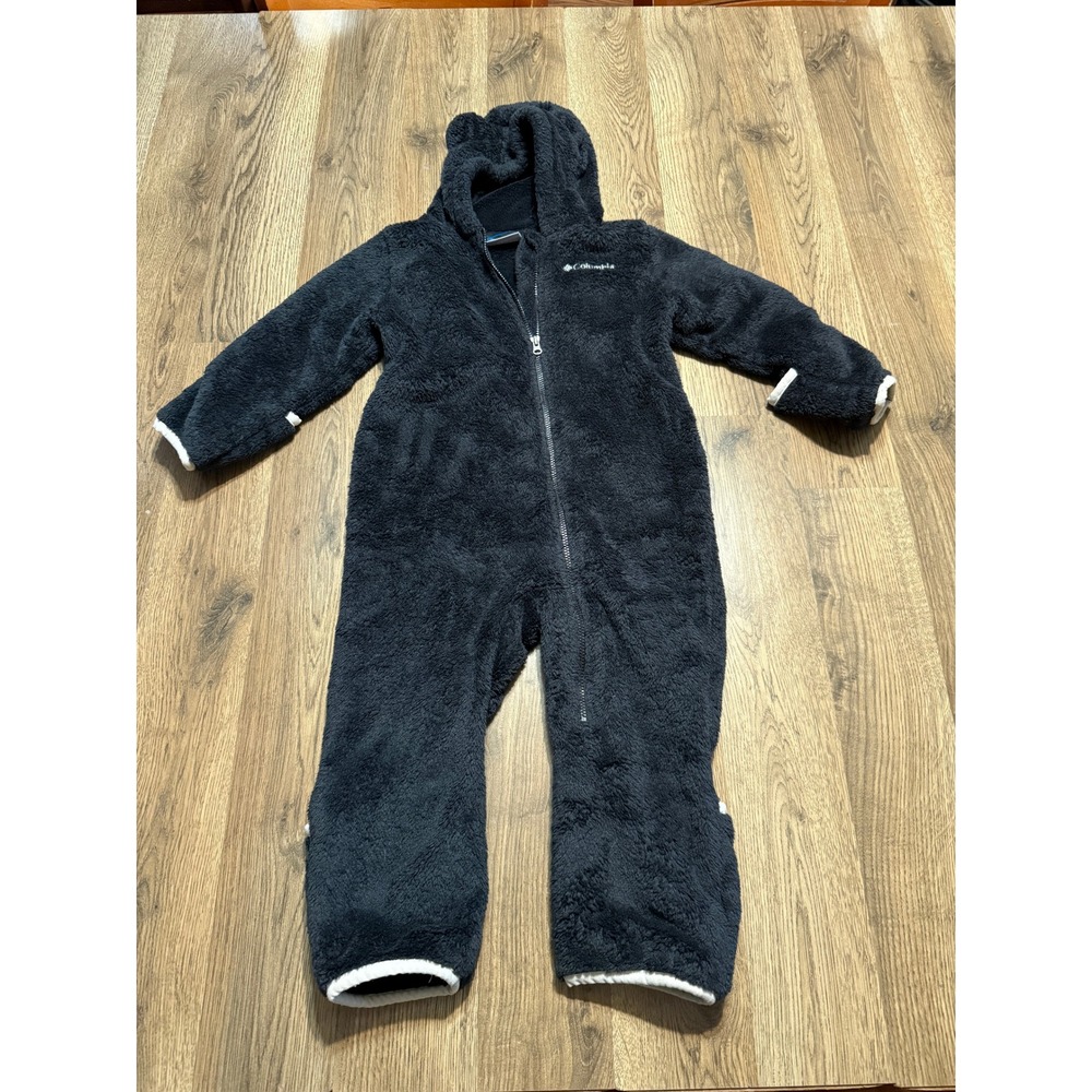 Columbia Hooded Baby Unisex Size 18-24 Months Black Fleece Bunting Bear Ear